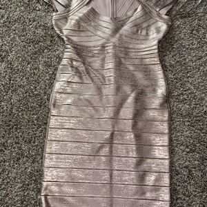 Herve Leger Strapless Metallic Dress
